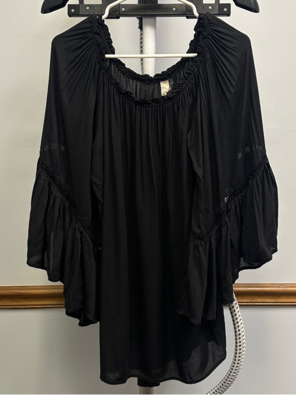 Elan Black Off-Shoulder Smocked Neck Tunic